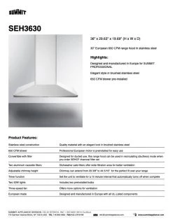 Summit Appliances SUMMIT Wall-Mounted Range Hood In Stainless Steel (SEH36)