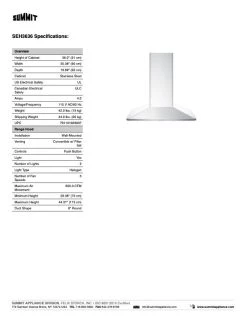 Summit Appliances SUMMIT Wall-Mounted Range Hood In Stainless Steel (SEH36)