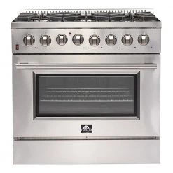 Forno Galiano Gold Professional- 36 In. 5.36 Cu. Ft. Freestanding Dual Fuel Range With Gas Stove And Electric Oven In Stainless Steel (FFSGS6156-36) Shop By Brand