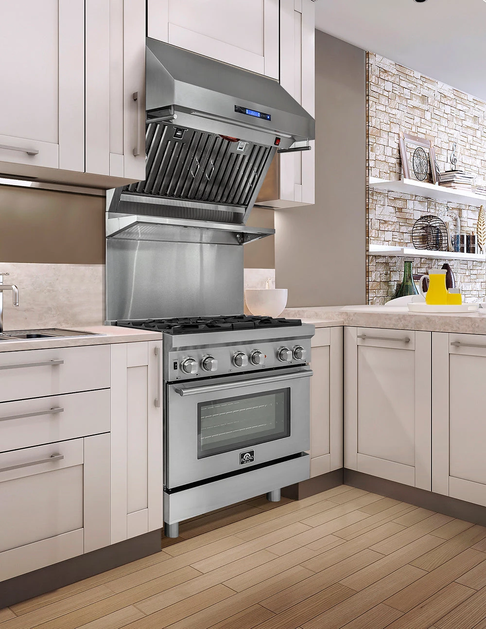 Forno Savona - 30 In. Wall Mount Range Hood And Back Splash With Red Light Warmer And Shelf (FRHWM5029-30HB) 5 Forno Savona - 30 In. Wall Mount Range Hood And Back Splash With Red Light Warmer And Shelf (FRHWM5029-30HB)