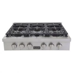 Kucht 36 In. Professional 6 Burner Gas Stovetop In Stainless Steel With Accents (KFX369T)
