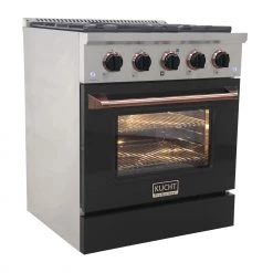 Shop By Brand Kucht 30 In. 4.2 Cu. Ft. Professional All Gas Range In Stainless Steel With Black Door And Accents (KNG301-K)