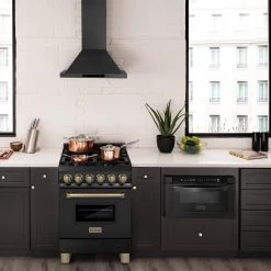 ZLINE Kitchen And Bath ZLINE Autograph Edition 24 In. 2.8 Cu. Ft. Dual Fuel Range With Gas Stove And Electric Oven In Black Stainless Steel With Accents (RABZ-24)