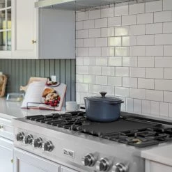 ZLINE Kitchen And Bath Shop By Brand ZLINE 48 In. Porcelain Gas Stovetop In DuraSnow Stainless Steel With 7 Gas Burners And Griddle (RTS-48) Available With Brass Burners