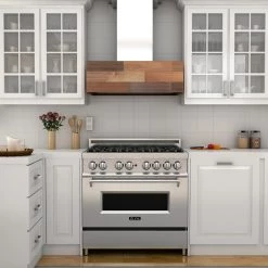 ZLINE Kitchen And Bath ZLINE 36 In. Remote Blower Ducted Designer Series Wooden Wall Mount Range Hood In Butcher Block (681W-RS-36-400) Shop By Brand