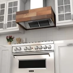 ZLINE Kitchen And Bath ZLINE 36 In. Remote Blower Ducted Designer Series Wooden Wall Mount Range Hood In Butcher Block (681W-RS-36-400) Shop By Brand