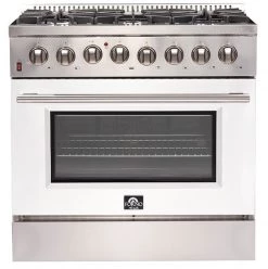 Forno Galiano Gold Professional- 36 In. 5.36 Cu. Ft. Freestanding Dual Fuel Range With Gas Stove And Electric Oven In Stainless Steel (FFSGS6156-36) Shop By Brand
