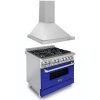 ZLINE Kitchen And Bath ZLINE 36 In. Kitchen Package With Stainless Steel Dual Fuel Range With Blue Gloss Door And Convertible Vent Range Hood (2KP-RABGRH36) 2-Piece Kitchen Packages