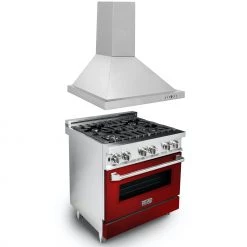 ZLINE Kitchen And Bath ZLINE 30 In. Kitchen Package With Stainless Steel Dual Fuel Range With Red Gloss Door And Convertible Vent Range Hood (2KP-RARGRH30)