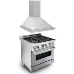 ZLINE Kitchen And Bath ZLINE 30 In. Kitchen Package With Stainless Steel Dual Fuel Range With DuraSnow Door And Convertible Vent Range Hood (2KP-RASNRH30) 2-Piece Kitchen Packages