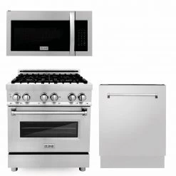 ZLINE Kitchen And Bath ZLINE 30 In. Kitchen Package With Stainless Steel Dual Fuel Range, Modern Over The Range Microwave And Tall Tub Dishwasher (3KP-RAOTR30-DWV) 3-Piece Kitchen Packages