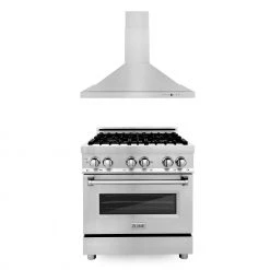 ZLINE Kitchen And Bath ZLINE 30 In. Kitchen Package With Stainless Steel Dual Fuel Range And Convertible Vent Range Hood (2KP-RARH30)