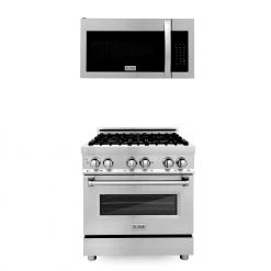 ZLINE Kitchen And Bath 2-Piece Kitchen Packages ZLINE 30 In. Kitchen Package With Stainless Steel Dual Fuel Range And Over The Range Microwave With Modern Handle (2KP-RAOTR30)