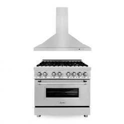 ZLINE Kitchen And Bath ZLINE 36 In. Kitchen Package With Stainless Steel Dual Fuel Range And Convertible Vent Range Hood (2KP-RARH36)
