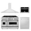ZLINE Kitchen And Bath 4-Piece Kitchen Packages ZLINE 48 In. Kitchen Package With Stainless Steel Dual Fuel Range, Range Hood, Microwave Drawer And Tall Tub Dishwasher (4KP-RARH48-MWDWV)