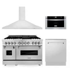 ZLINE Kitchen And Bath 4-Piece Kitchen Packages ZLINE 48 In. Kitchen Package With Stainless Steel Dual Fuel Range, Range Hood, Microwave Drawer And Tall Tub Dishwasher (4KP-RARH48-MWDWV)