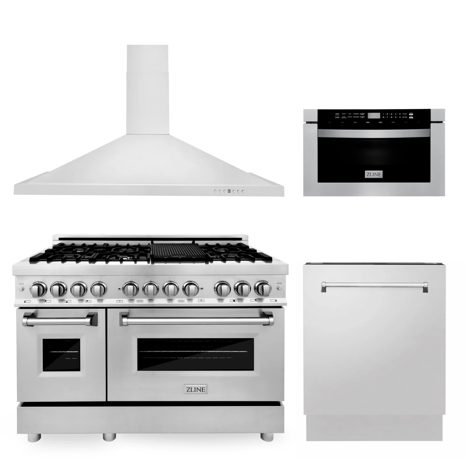 ZLINE Kitchen And Bath 4-Piece Kitchen Packages ZLINE 48 In. Kitchen Package With Stainless Steel Dual Fuel Range, Range Hood, Microwave Drawer And Tall Tub Dishwasher (4KP-RARH48-MWDWV) 1 ZLINE Kitchen And Bath 4-Piece Kitchen Packages ZLINE 48 In. Kitchen Package With Stainless Steel Dual Fuel Range, Range Hood, Microwave Drawer And Tall Tub Dishwasher (4KP-RARH48-MWDWV)