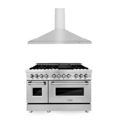 ZLINE Kitchen And Bath 2-Piece Kitchen Packages ZLINE 48 In. Kitchen Package With Stainless Steel Dual Fuel Range And Convertible Vent Range Hood (2KP-RARH48)