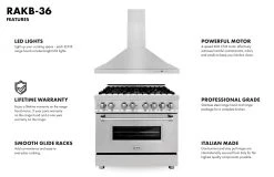 ZLINE Kitchen And Bath ZLINE 36 In. Kitchen Package With Stainless Steel Dual Fuel Range And Convertible Vent Range Hood (2KP-RARH36) 18 ZLINE Kitchen And Bath ZLINE 36 In. Kitchen Package With Stainless Steel Dual Fuel Range And Convertible Vent Range Hood (2KP-RARH36)