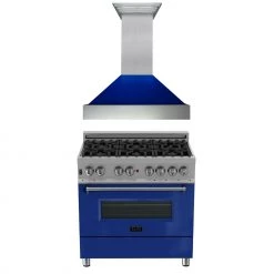 ZLINE Kitchen And Bath ZLINE 36 In. Kitchen Package With DuraSnow Stainless Steel Dual Fuel Range With Blue Gloss Door And Convertible Vent Range Hood (2KP-RASBGRH36) 2-Piece Kitchen Packages