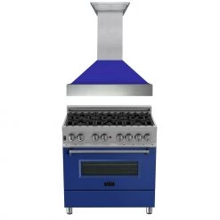 ZLINE Kitchen And Bath ZLINE 36 In. Kitchen Package With DuraSnow Stainless Steel Dual Fuel Range With Blue Matte Door And Convertible Vent Range Hood (2KP-RASBMRH36) 2-Piece Kitchen Packages