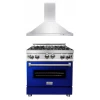 ZLINE Kitchen And Bath 2-Piece Kitchen Packages ZLINE 30 In. Kitchen Package With Stainless Steel Gas Range With Blue Gloss Door And Convertible Vent Range Hood (2KP-RGBGRH30)