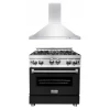 ZLINE Kitchen And Bath 2-Piece Kitchen Packages ZLINE 30 In. Kitchen Package With Stainless Steel Gas Range With Black Matte Door And Convertible Vent Range Hood (2KP-RGBLMRH30)