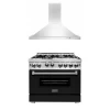 ZLINE Kitchen And Bath ZLINE 36 In. Kitchen Package With Stainless Steel Gas Range With Black Matte Door And Convertible Vent Range Hood (2KP-RGBLMRH36) 2-Piece Kitchen Packages
