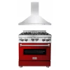 ZLINE Kitchen And Bath ZLINE 30 In. Kitchen Package With Stainless Steel Gas Range With Red Gloss Door And Convertible Vent Range Hood (2KP-RGRGRH30) 2-Piece Kitchen Packages