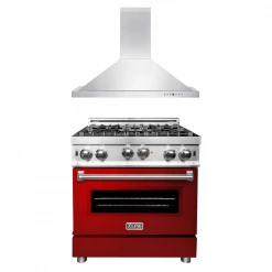 ZLINE Kitchen And Bath ZLINE 30 In. Kitchen Package With Stainless Steel Gas Range With Red Gloss Door And Convertible Vent Range Hood (2KP-RGRGRH30) 2-Piece Kitchen Packages