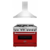 ZLINE Kitchen And Bath ZLINE 36 In. Kitchen Package With Stainless Steel Gas Range With Red Matte Door And Convertible Vent Range Hood (2KP-RGRMRH36)
