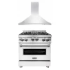 ZLINE Kitchen And Bath ZLINE 30 In. Kitchen Package With Stainless Steel Gas Range With White Matte Door And Convertible Vent Range Hood (2KP-RGWMRH30) 2-Piece Kitchen Packages