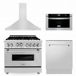 ZLINE Kitchen And Bath 4-Piece Kitchen Packages ZLINE 30 In. Kitchen Package With Stainless Steel Gas Range, Range Hood, Microwave Drawer And Tall Tub Dishwasher (4KP-RGRH30-MWDWV)
