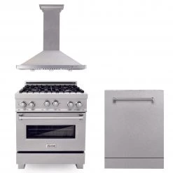 ZLINE Kitchen And Bath ZLINE 30 In. Kitchen Package With Stainless Steel Gas Range, Convertible Vent Range Hood And Dishwasher (3KP-RGRH30-DW) 3-Piece Kitchen Packages