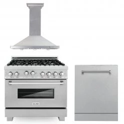 ZLINE Kitchen And Bath ZLINE 36 In. Kitchen Package With DuraSnow¨ Stainless Steel Gas Range, Ducted Range Hood And Dishwasher (3KP-RGSRH36-DW) 3-Piece Kitchen Packages