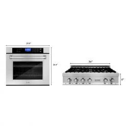 ZLINE Kitchen And Bath ZLINE Kitchen Package With 36 In. Stainless Steel Rangetop And 30 In. Single Wall Oven (2KP-RTAWS36) 2-Piece Kitchen Packages
