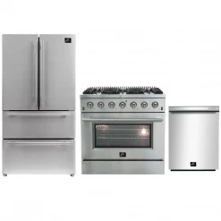 3-Piece Kitchen Packages Forno 3-Piece Stainless Steel Appliance Package - With 36 In. Refrigeration, 36 In. All Gas Range, And 24 In. Tall Tub Dishwasher (3AP-FFSGS6240-36)