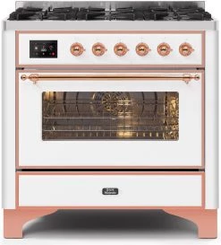 ILVE Majestic II 36 Inch Dual Fuel Natural Gas Freestanding Range In White With Copper Trim (UM096DNS3WHPNG) Shop By Brand
