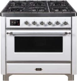 ILVE Majestic II 36 Inch Series Freestanding Dual Fuel Single Oven Range In White Gloss (UM09FDNS3WHCNG)
