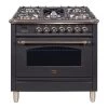 ILVE 36" 3.55 Cu. Ft. Nostalgie Series Freestanding Dual Fuel Range In Matte Graphite With Bronze Accents Shop By Brand