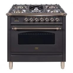 ILVE 36" 3.55 Cu. Ft. Nostalgie Series Freestanding Dual Fuel Range In Matte Graphite With Bronze Accents Shop By Brand