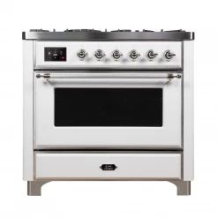 ILVE Majestic II 36 Inch Series Freestanding Dual Fuel Single Oven Range In White Gloss (UM09FDNS3WHCNG)