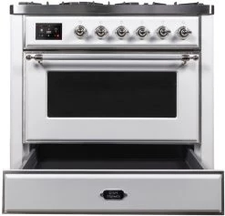 ILVE Majestic II 36 Inch Series Freestanding Dual Fuel Single Oven Range In White Gloss (UM09FDNS3WHCNG)