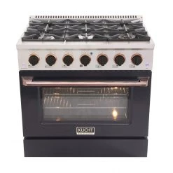 Kucht 36 In. 5.2 Cu. Ft. Professional All Gas Range In Stainless Steel With Black Door And Accents (KNG361-K) Shop By Brand