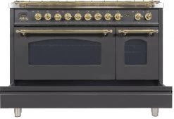 ILVE Shop By Brand Nostalgie Series 48 Inch Freestanding Dual Fuel Range With Natural Gas In Matte Graphite With Brass Accents (UPN120FDMPMNG) 34 ILVE Shop By Brand Nostalgie Series 48 Inch Freestanding Dual Fuel Range With Natural Gas In Matte Graphite With Brass Accents (UPN120FDMPMNG)