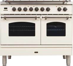 Shop By Brand ILVE 40" 4.88 Cu. Ft. Nostalgie Series Freestanding Dual Fuel Range In Antique White And Bronze Accents