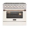 Kucht 36 In. 5.2 Cu. Ft. Professional All Gas Range In Stainless Steel With White Door And Accents (KNG361-W)
