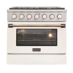 Kucht 36 In. 5.2 Cu. Ft. Professional All Gas Range In Stainless Steel With White Door And Accents (KNG361-W)
