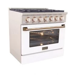 Kucht 36 In. 5.2 Cu. Ft. Professional All Gas Range In Stainless Steel With White Door And Accents (KNG361-W)