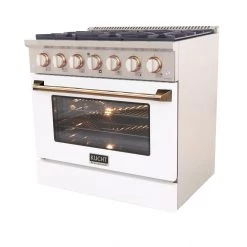 Kucht 36 In. 5.2 Cu. Ft. Professional All Gas Range In Stainless Steel With White Door And Accents (KNG361-W)